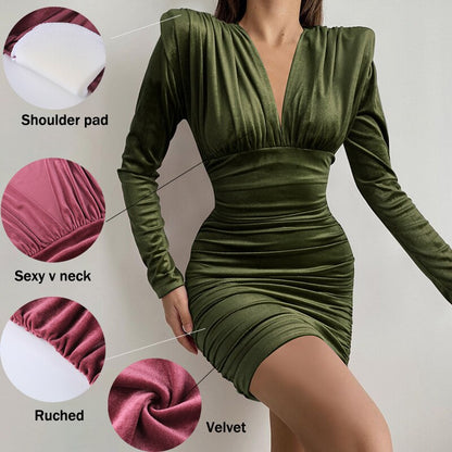 Amy Fashion - Autumn V Neck Velvet Dress