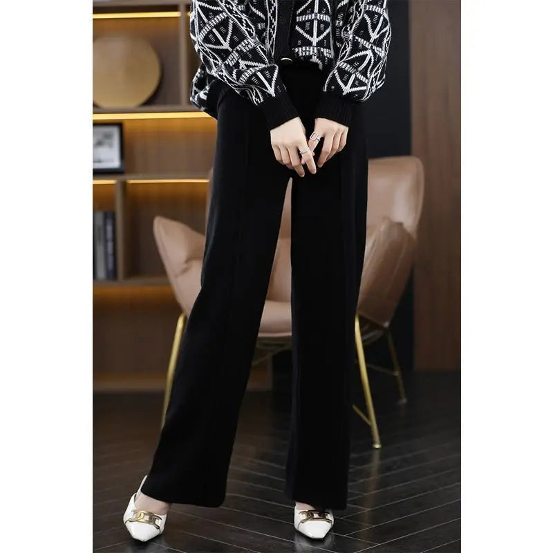 All-Match Solid Wide Leg High Waist Casual Thick Pants