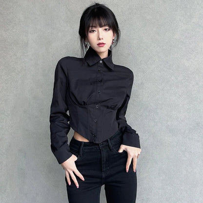 Sexy Folds Gothic Black Short Top Blouse