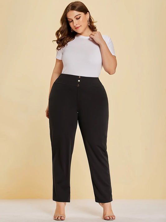 Plus Size Knitted Fabric Casual Slit Design Straight Pants