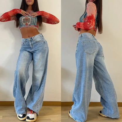Amy Fashion - Baggy Straight Autumn Y2k Korean Fashion Streetwear High Waist Casual Denim Fashionable Jean