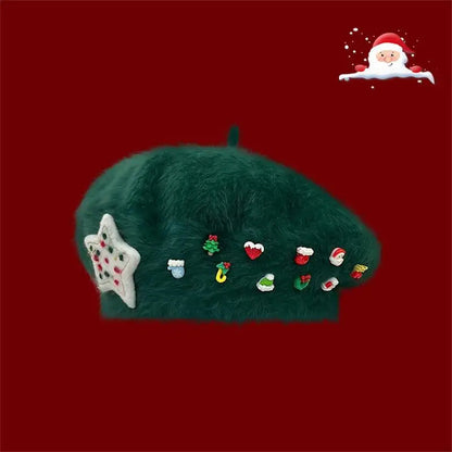 Cute Christmas French Holiday Beret Women Girls Hat