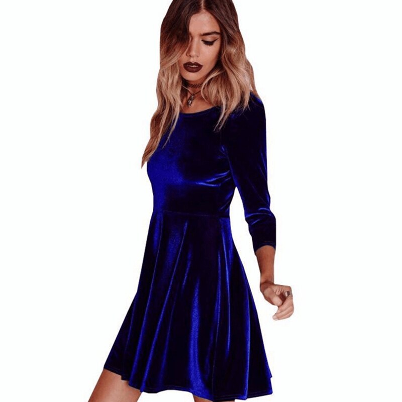 2024 Swing Hem Velvet Long SleeveParty Mini Dress