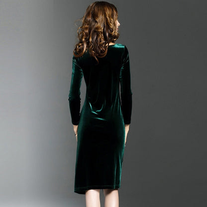 2024 Velvet Long Sleeve Slim Side Split Dress