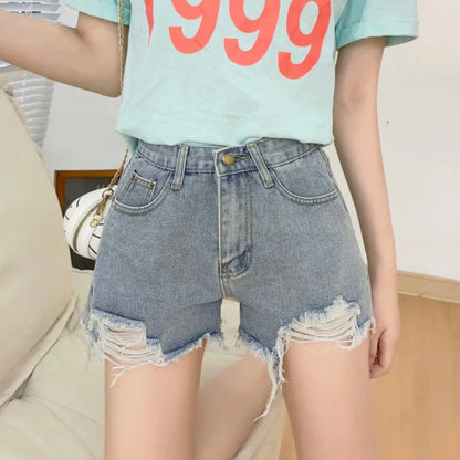 Amy Fashion - Loose Slimming Oversized Wide Leg Mesh Red A-line Hot Black Denim Shorts Summer Jean