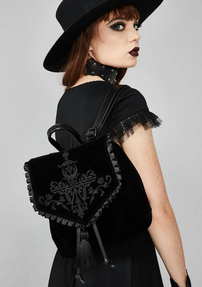 Punk Magic Embroidery Velvet Harajuku Black Rock Shoulder Witch Bag Gothic Dark