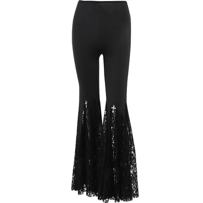 Flared Pants Halloween Lace Black