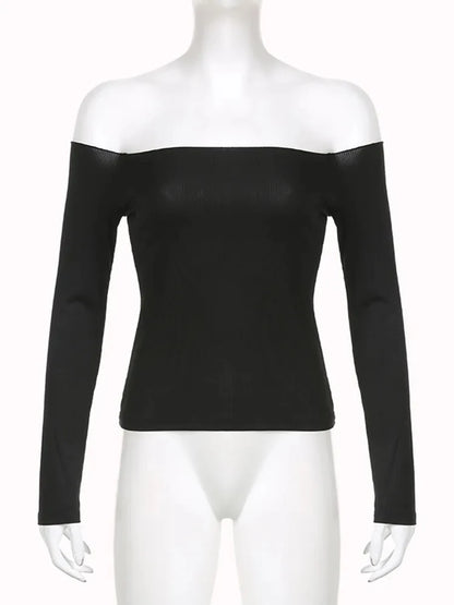 AMY - Elegant Slim Sexy Cropped Black Long Sleeve Korean Fall Crop Top