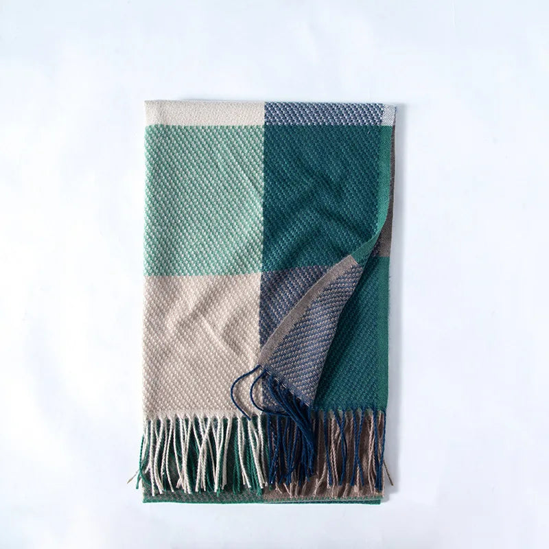 Elegant Lady Style Cashmere Tassel Luxury Scarf - Autumn Winter Striped Plaid