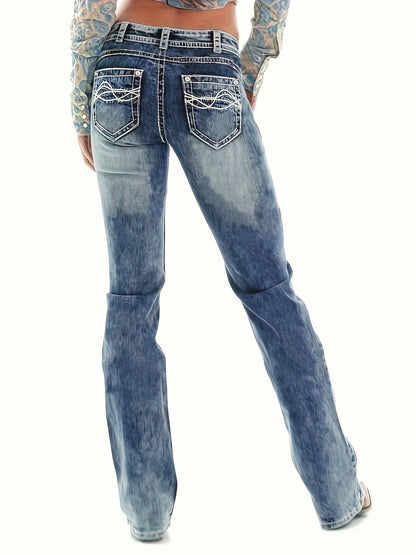 Amy Fashion - Blue Washed Casual Tight Slim Fit Mid Stretch Slant Pockets Skinny Denim Jean