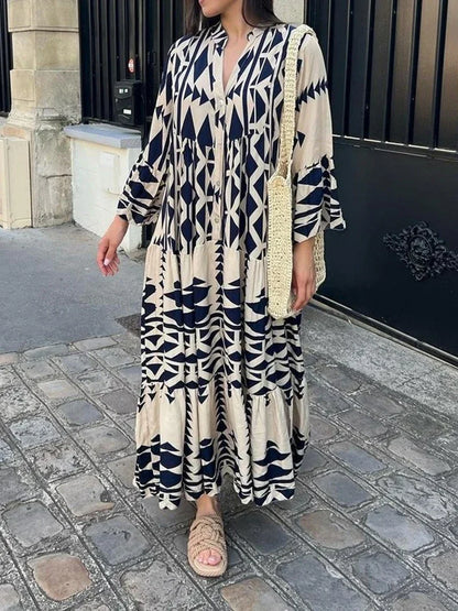 Amy Fashion - 2024 Summer Vintage Elegant Long Sleeve Boho Dress