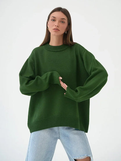 Women O Neck Autumn Winter Thick Warm Pullover Oversized Casual Loose Knitted Jumper Cozy Stylish Sweater