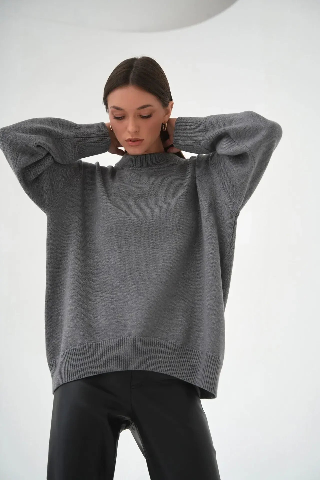 Women O Neck Autumn Winter Thick Warm Pullover Oversized Casual Loose Knitted Jumper Cozy Stylish Sweater