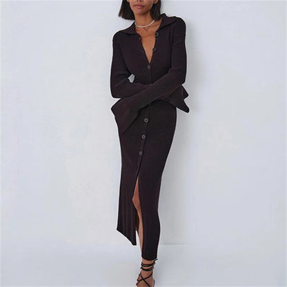 Amy Fashion - Sexy Knitted Cardigan Women  Female Fashion Slim Solid Autumn Winter  Flare Sleeve Female Vestidos