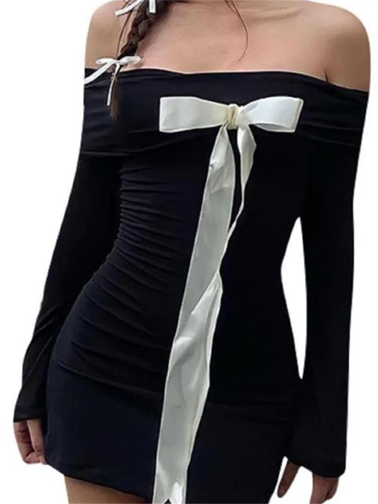 Amy Fashion - Sexy Slash Neck Off Shoulder Party Clubwear Mini Dress