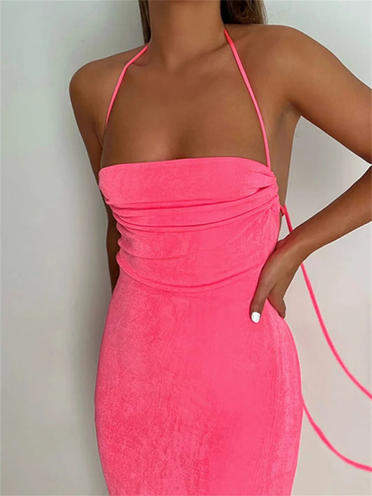 2024 Sleeveless Backless Drawstring Hollow Out Sexy Split    Summer Women Party Y2K Beach Vestidos