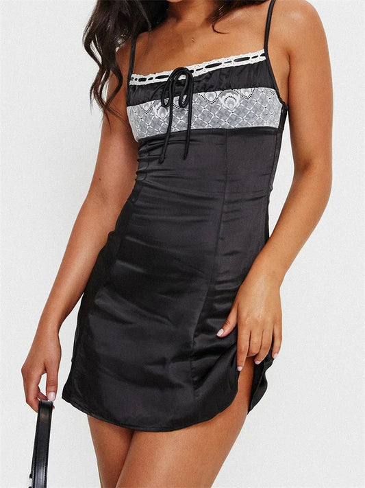 Amy Fashion - Front Tie up Ruched Sleeveless Spaghetti Strap Mini Dress