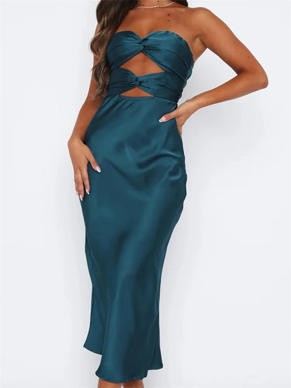 2024 Women Sexy Strapless Backless  Low Cut Off Shoulder Tube Party Satin Female Vestidos Streetwear
