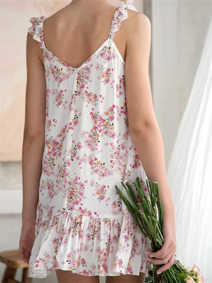 2024 Summer Casual Camis Floral Print V Neck Mini Dress