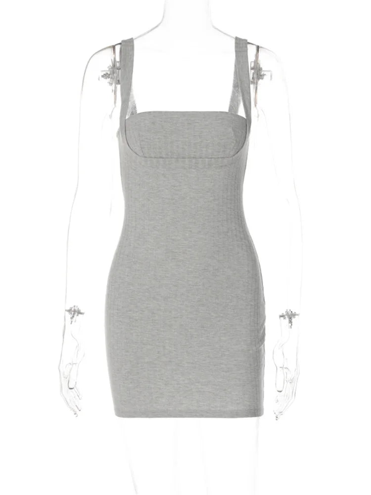 2024 Summer Sleeveless Casual Tank Square Neck Low Cut Mini Dress