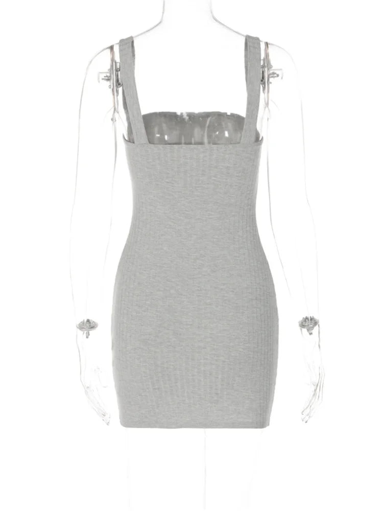 2024 Summer Sleeveless Casual Tank Square Neck Low Cut Mini Dress