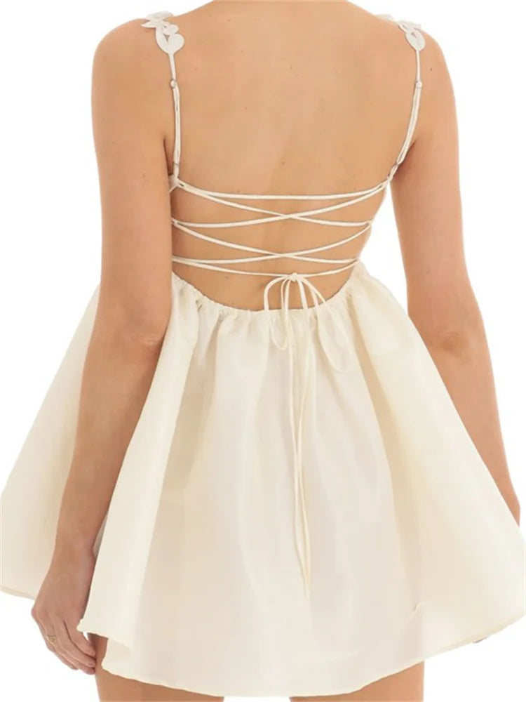 2024 Lace A line Sleeveless Spaghetti Strap Square Neck Mini Dress