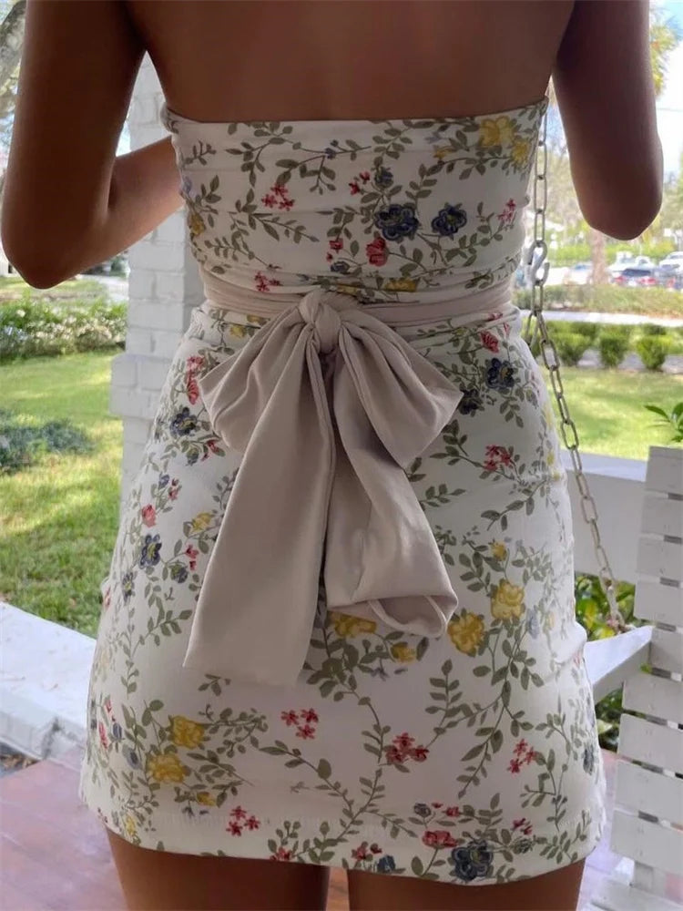 2024 Strapless Off Shoulder Tube Sexy Floral Print Slim Mini Dress