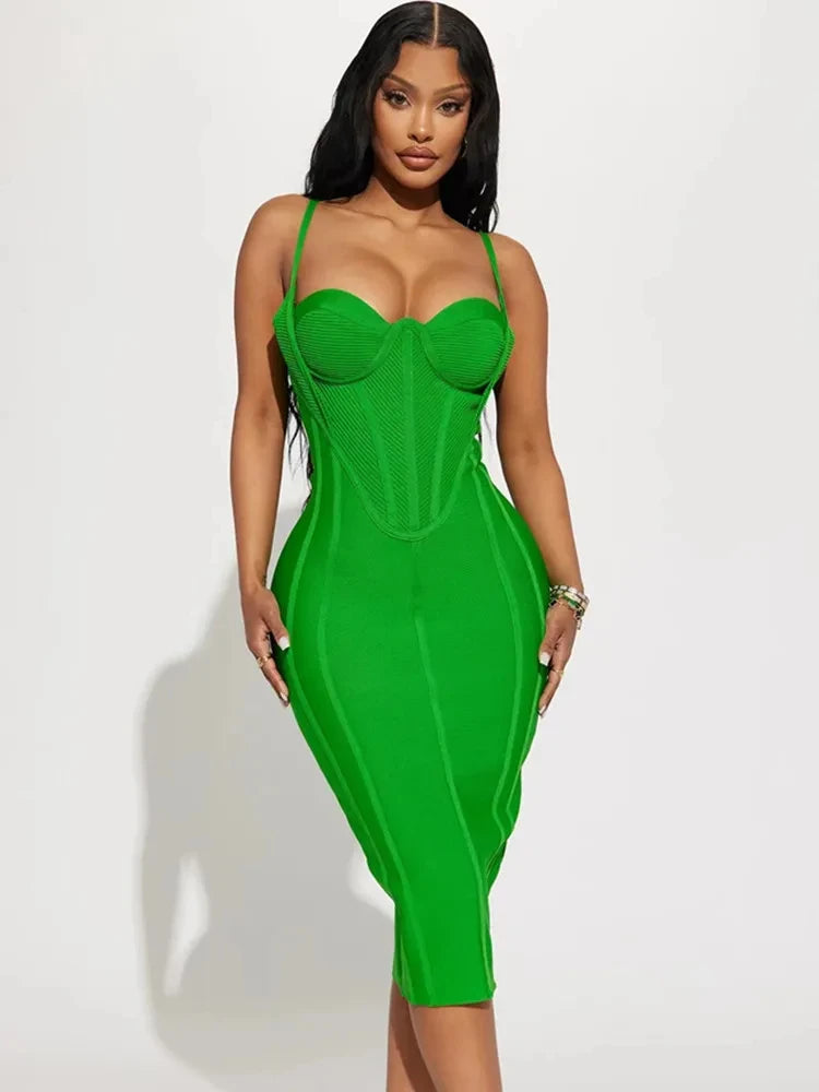 Green Sleeveless Backless Midi Bodycon Bandage Party Dress