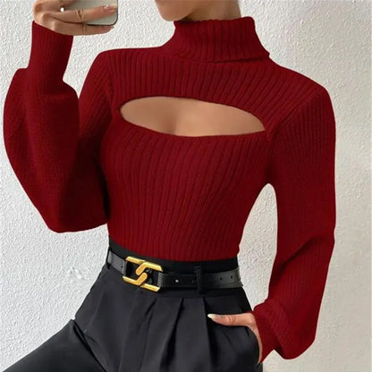 Chest Hollowed-out Sexy Loose Matching Fall Winter Turtleneck Sweater