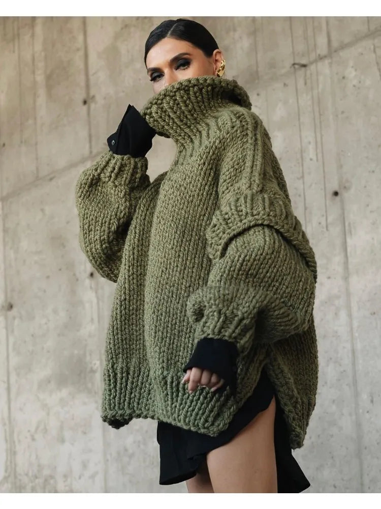 Oversize Knit Women Puffy Pullover Lantern Sleeve Warm Thick Stylish Cozy Casual Chic Sweater