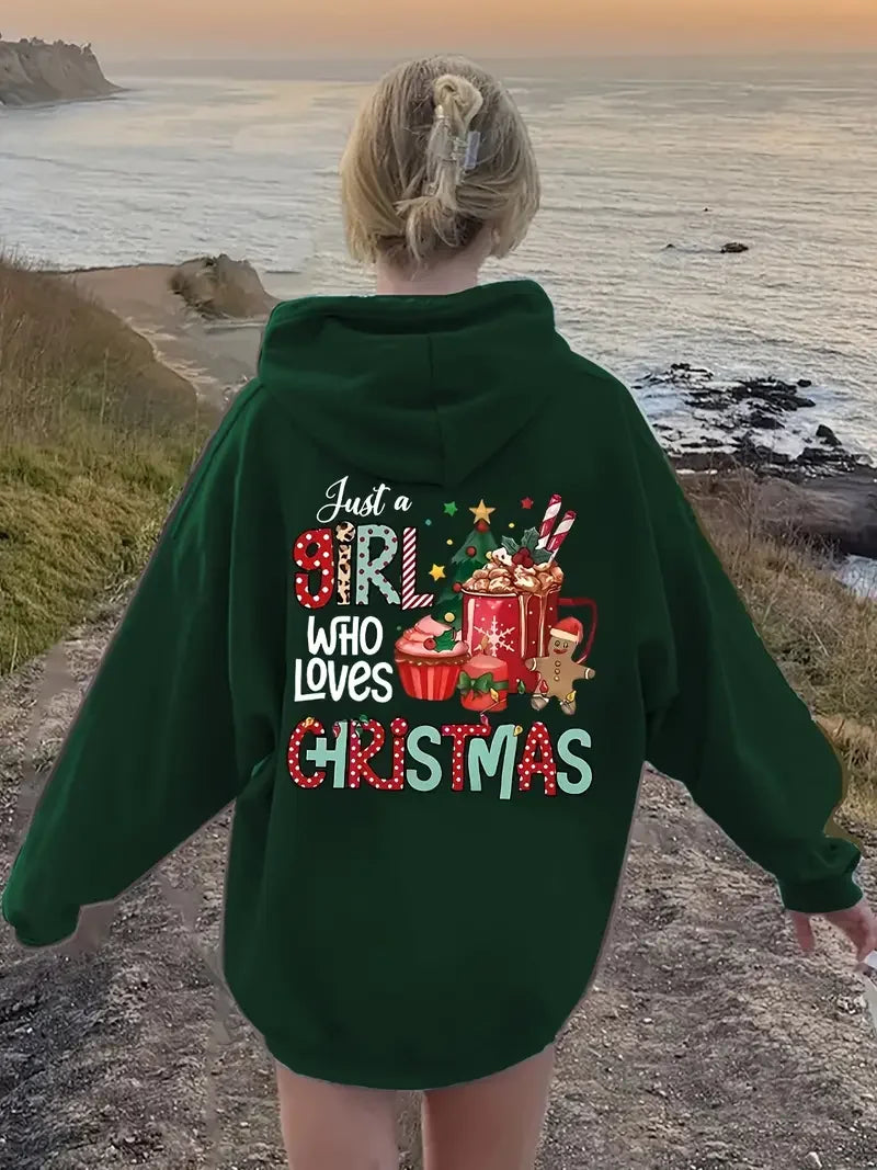 Christmas Graphic Kangaroo Casual Long Sleeve Drawstring Hoodie