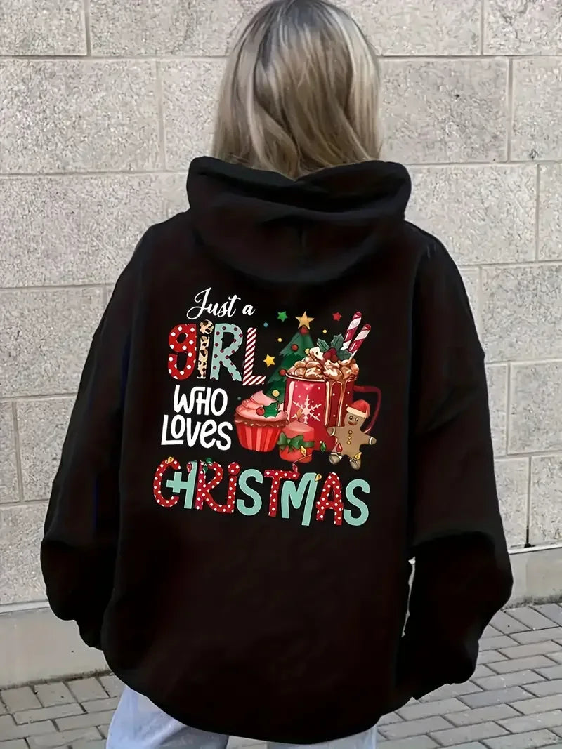 Christmas Graphic Kangaroo Casual Long Sleeve Drawstring Hoodie