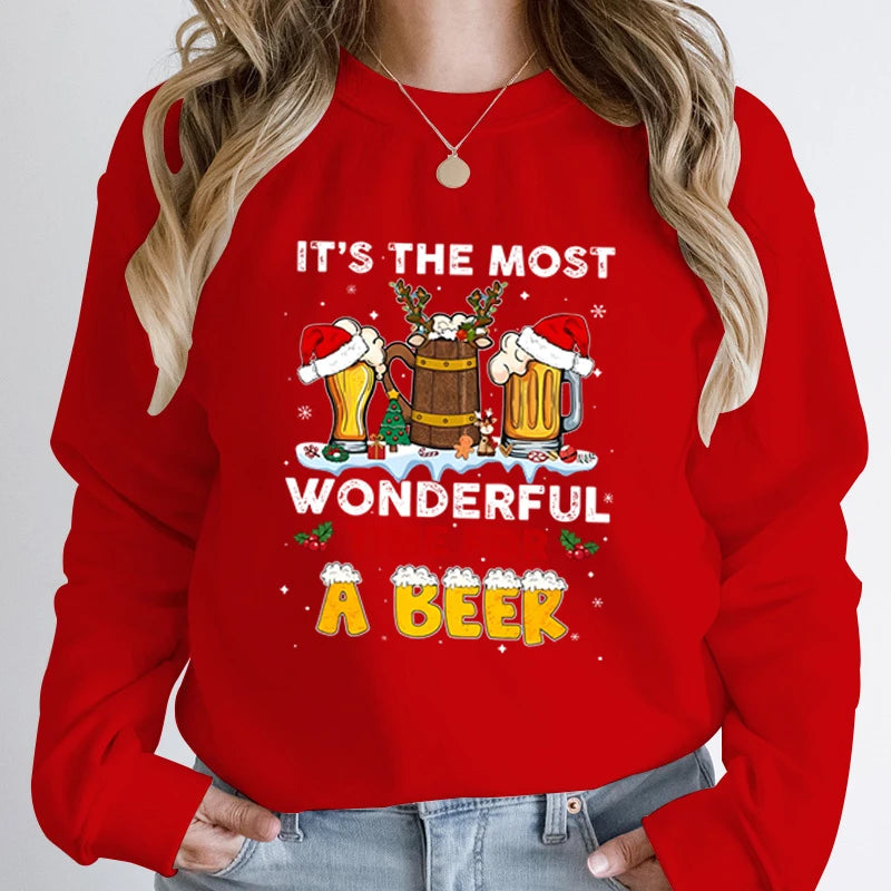 Wonderful Time Beer Autumn Winter Casual Hoodless Pullover Christmas Hoodie