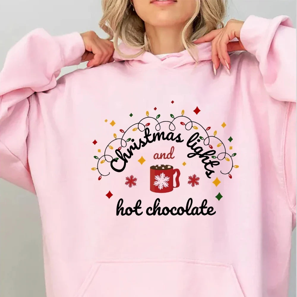 Christmas Lights Hot Chocolate Hoodie - Merry & Bright Festive Family Style