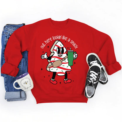 Snack Print Round Neck Christmas Hoodie - Casual Long Sleeve