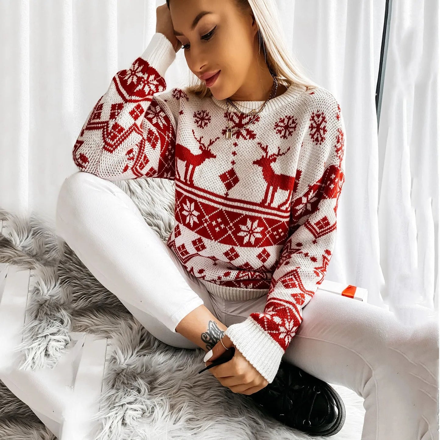 Christmas Deer Knitted Long Sleeve Sweater