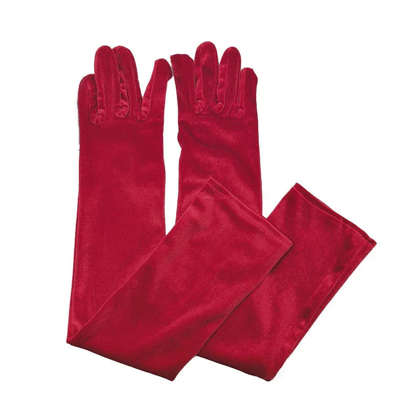 Velvet Ladies Warm Long Retro Dance Stage Etiquette Winter Christmas Gloves