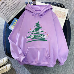 Sporty Printed Casual Long Sleeve Christmas Hoodie For Women Light Purple / S Hoodies-L