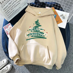 Sporty Printed Casual Long Sleeve Christmas Hoodie For Women Apricot / S Hoodies-L