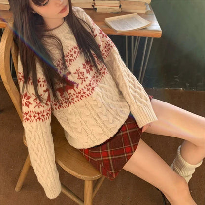 Christmas Round Neck Knitted Sweater - Lazy Style Fashion for Autumn/Winter