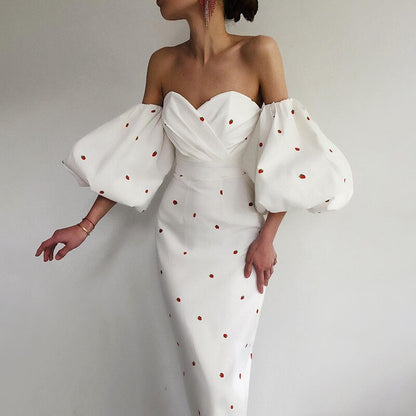 2024 Sexy Strawberry Dot Off The Shoulder Bodycon Dress