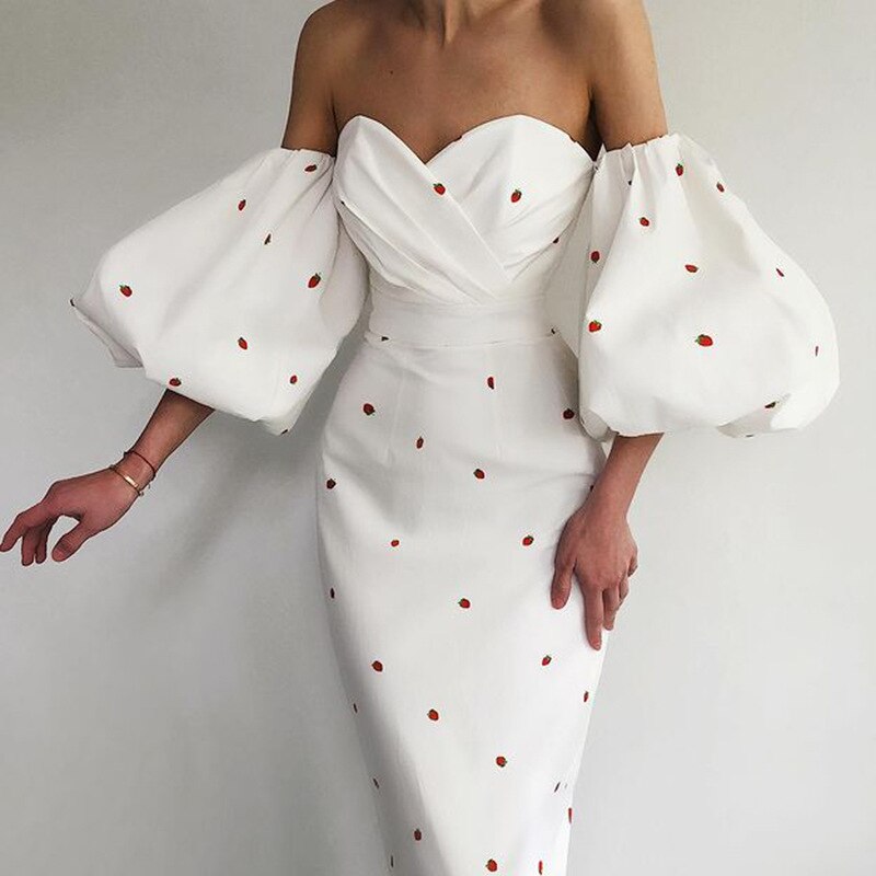 2024 Sexy Strawberry Dot Off The Shoulder Bodycon Dress