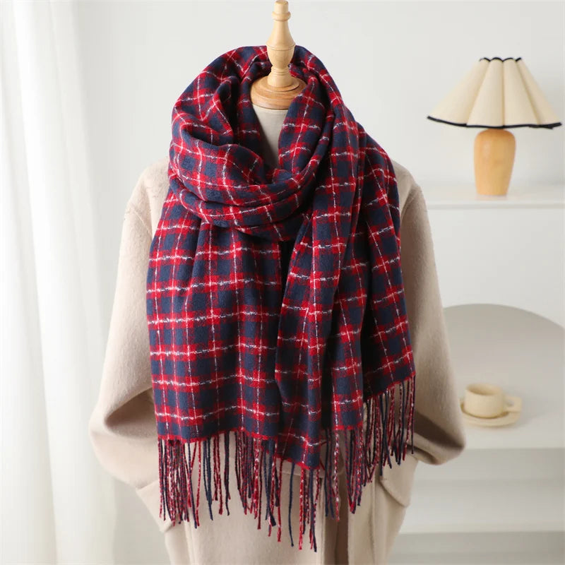 Pashmina Tassel Plaid Cashmere-Like Warm Shawl Scarf