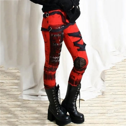 Cool Halloween Pants Gothic High Waist Gathered Rocker