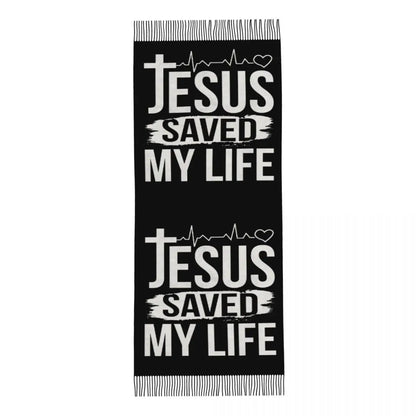 Jesus Saved My Life Warm Winter Christian Faith Shawl Wrap Scarf