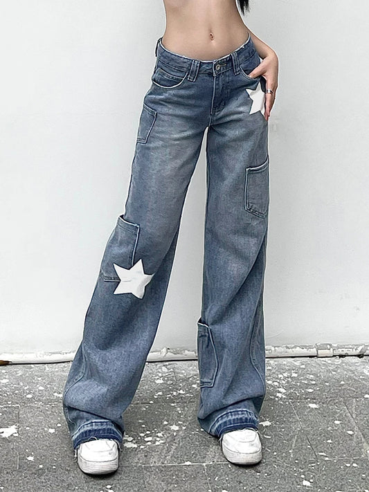 Retro Stylish Flared Distressed Trendy Starry Chic Comfortable Vintage Unique Jean