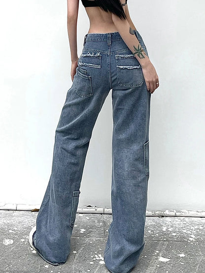 Retro Stylish Flared Distressed Trendy Starry Chic Comfortable Vintage Unique Jean