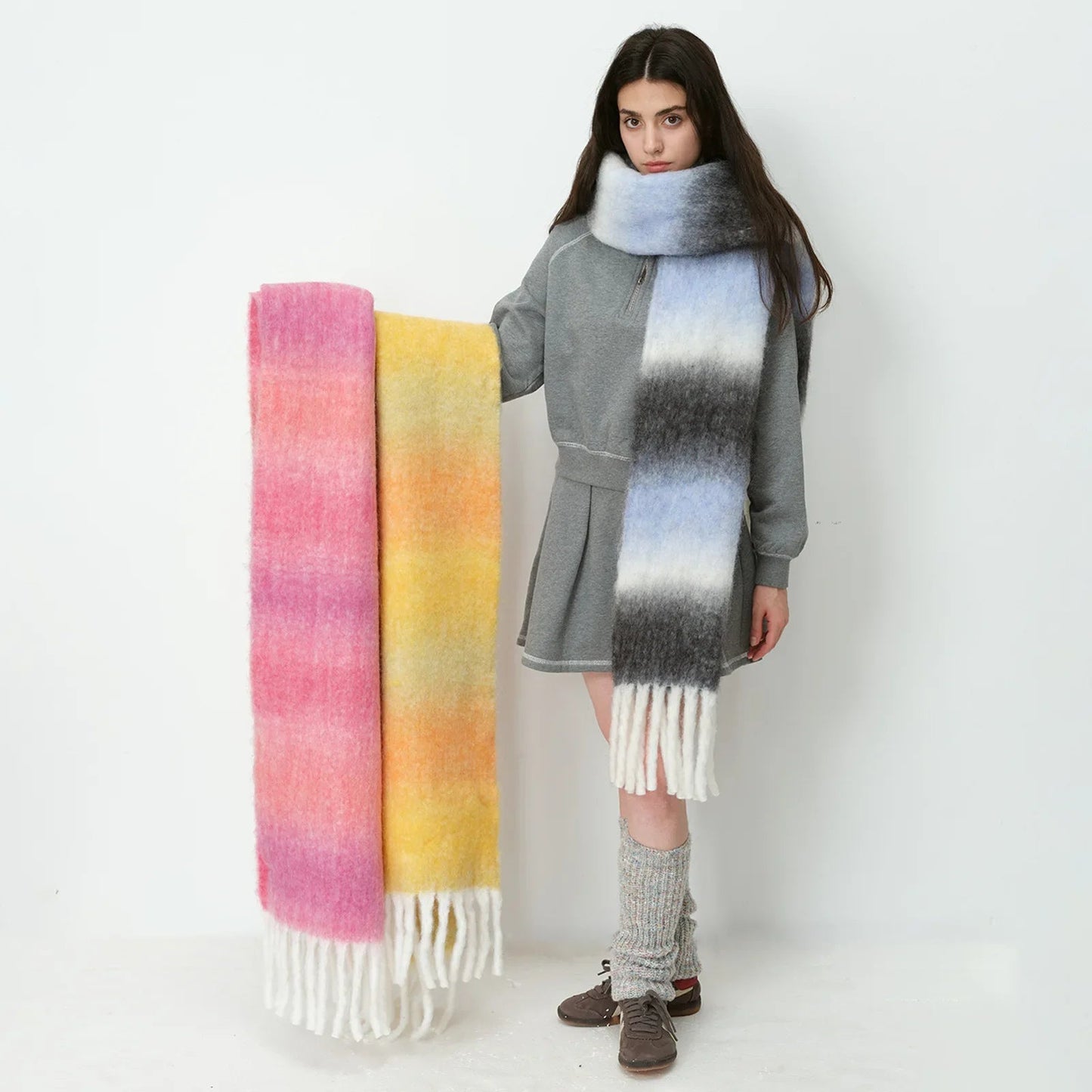 Warm Gradient Color Wool Winter Scarf