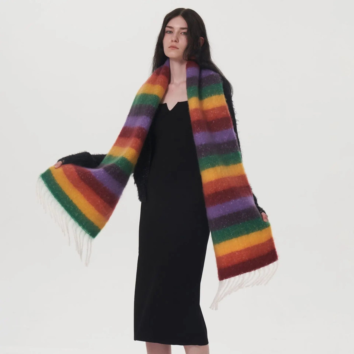 Rainbow Striped Thick Muffler Scarf for Autumn/Winter Warmth