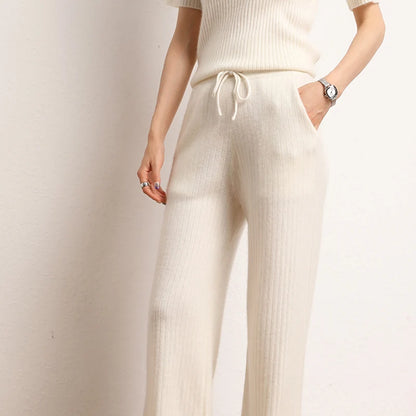 Cashmere Side Slit Wide Leg Warm High-Quality Pants